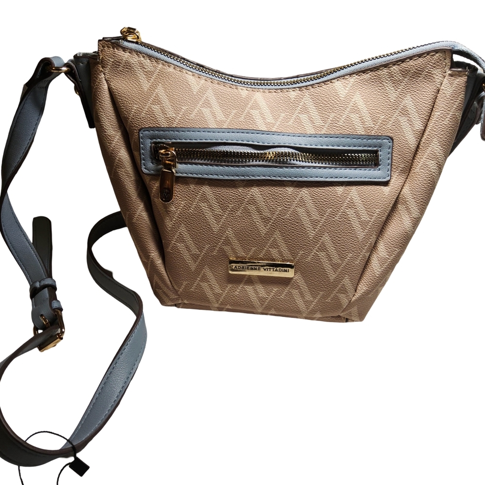 New Adrienne Vittadini Crossbody Purse blue and tan